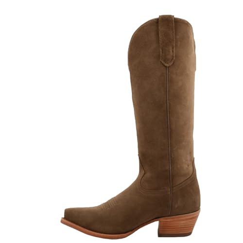 Women's Cowboy Boots, Chunky Heel Pointed Toe Mid-Calf Boots, Stitched Detailing & Pull-On Tabs, Timeless Classic Style for Casual Rodeo Wear