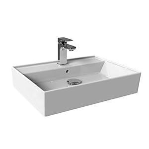 Aqua Bagno Basic | Design Waschbecken im modernen Stil, Waschtisch aus Keramik, Aufsatzwaschbecken weiß | 60x45x13 cm