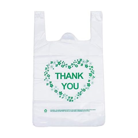 LazyMe Thank You T Shirt Bags Plastic Grocery Bags White Sturdy Handled Merchandise Bags,Standard Supermarket Size, 12 x 20 inch (50 pcs) Cover