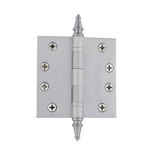 Image of Nostalgic Warehouse 746102 4 inch Steeple Tip Heavy Duty Square Corners Door Hinge, Satin Nickel