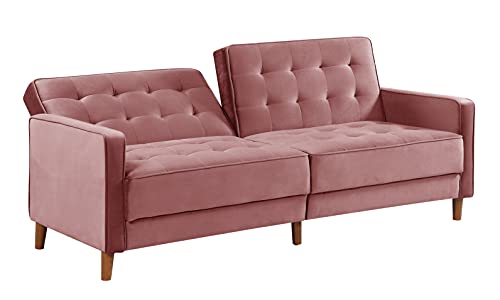 Msaleen Futon Sofa Bed Velvet Tufted – Convertible Sleeper Sofa Velvet Loveseat Tufted Reclining Couch Sofabed For Living Room, Furniture Mid-Century Modern Recliner Sofas For Room - Pink #TOP1