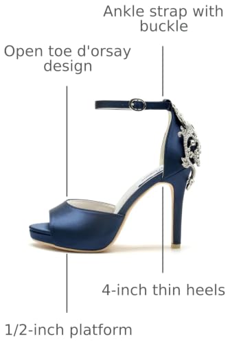 Image of Lady Satin Dress Platform High Heels Wedding Sandals Crystal Back with Free Earrings