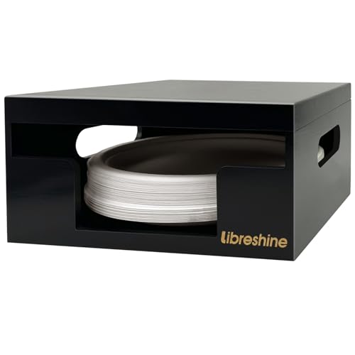 Libreshine 8-10 Inch Black Paper Plate Holder Dispenser, Stackable Bamboo Organizer for Disposable Plates, Bowls & Air Fryer Liners, Space-Saving Cabinet/Countertop Storage for Kitchen, Pantry, Camper