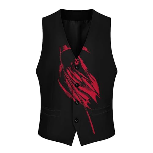 Red Grim Reaper Men's Suit Vest Slim Fit V-Ncek Waistcoat Business Casual Vest4