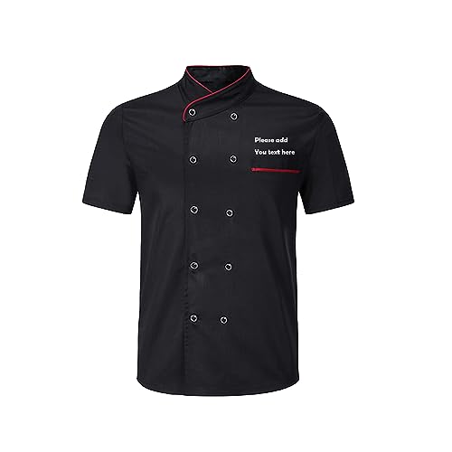 Generic Uniforme de Chef Personalizado con Nombre Bordado para Hombres, Chaqueta de Cocina, Talla L, Negro, Sólido, Perfecto para Chefs Profesionales y Amantes de la Cocina