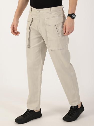 Image of Thomas Scott Men's | Solid | Light Weight | Breathable Fabric | Mid Rise | Regular Fit | Cotton Blend | Button Waist | Cargo | Trouser | Pants