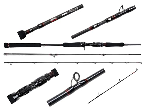 Jigging World Nexus 2.0 Travel Fishing Rods, 3-Piece Spinning Rods, 24T Toray Carbon Fiber, Premium Hard Shell Travel Case (JW-NEX703S-H)