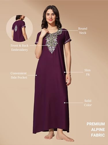 Image of 9shines Label Stylish Alpine Nighty Maxi for Women | Full Length Trendy Nightgown | Premium Nightdress | Nightwear | Heavy Embroidery Nighty with Pockets(2891)