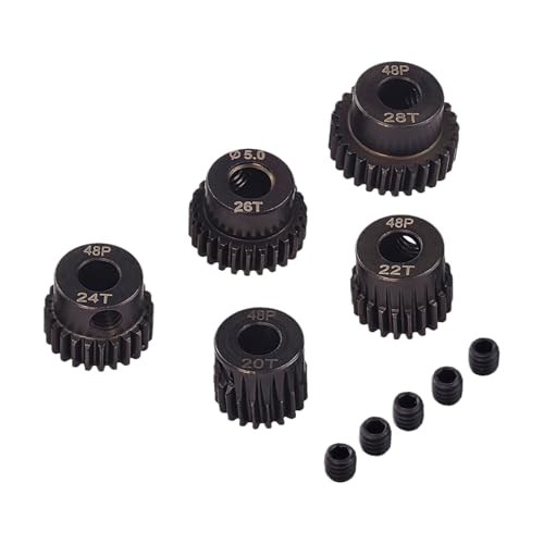 5Pcs 48DP Pinion Gear Set, 20T 22T 24T 26T 28T Hardened Steel Pinion Gear Set with 5mm Hole, RC Motor Gear Climbing Car Gear Accessories Suitable for...