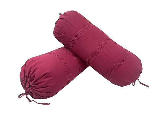 Image of Swayam Set of 2 Cotton Bolster Cover | 30x30 Inch | Soft Breathable Masnad Cover 200TC | Durable & Washable | Solid Bolster Cover for Diwan, Bed & Sofa - Maroon