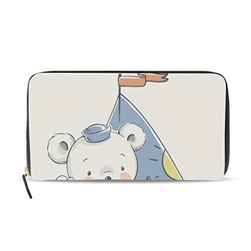 Portefeuille long en cuir pour femme avec fermeture éclair motif ours