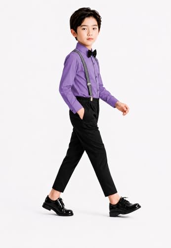 Image of SAGAR IMPEX Boys Cotton Blend Solid Full Sleeves Shirt and Pant Set with Suspender and Bow Tie | Clothing Set for Boys