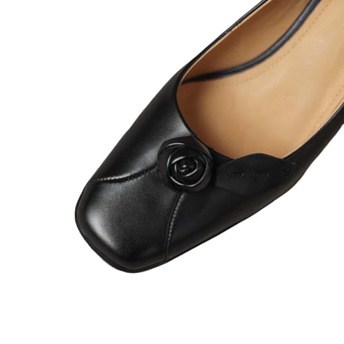 TinaCus Handmade Women's Genuine Leather Dressy Flower Square Toe Pumps Shoes2