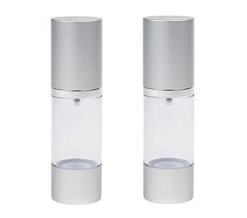 2PCS 30ml Airless Pump Bottles-Upscale Empty Refillable Bayonet Cream Lotion Toner Cosmetic Toiletries Liquid Storage Containers Jar Pots(Silver)