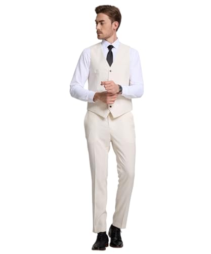 2 Piece Linen Suits for Men Summer Beach Wedding Suit Set Vest Pants Casual Bussiness Prom2
