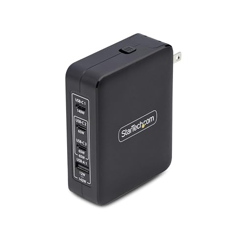 Cargador GaN 140W StarTech de pared con 4 puertos USB para viaje internacional