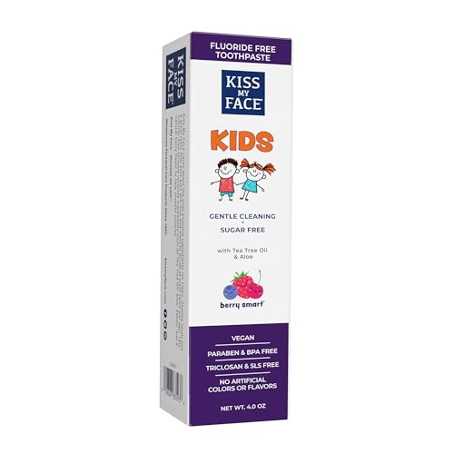 Kiss My Face Kids Toothpaste – Fluoride Free, Natural Berry Flavor, Gentle Cleaning for Children’s Teeth & Gums – Vegan, Sugar Free, SLS Free, No Artificial Colors or Flavors, with Xylitol – 4 oz