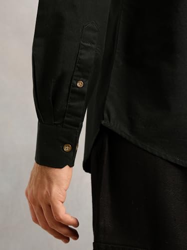 Image of Thomas Scott Men's Slim Fit Cotton Twill Casual Shirt | Long Sleeve | Spread Collar | 2 Flap Pockets | Solid Design