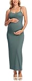 MOMANDA Women’s Maternity Dress Ribbed Nursing Nightgowns with Built in Bra Sleeveless Bodycon Dresses for Breastfeeding Midnight Emerald XX-Large