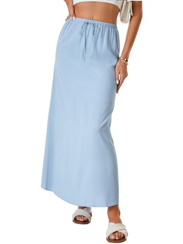 LYANER Women's Drawstring A Line Elastic High Waist Flowy Beach Vacation Long Skirt
