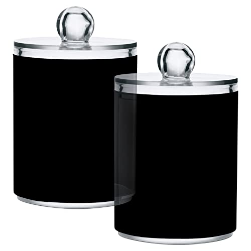 Gredecor 2 Pack Qtip Holder Clear Black Apothecary Jars with Lids Plastic Acrylic Bathroom Jars Vanity Countertop Canister Storage Organizer for Cotton Ball,Swabs,Pads,Floss