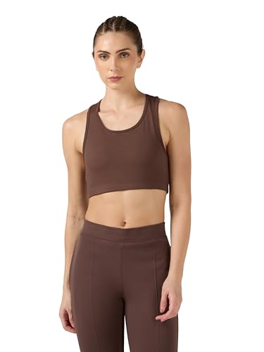 Image of TECHNOSPORT Women's Solid Slim Fit Scoop Neck Sports Bra ELASTOPLUS 4-Way Stretch Sleeveless Polyester Quick Dry UPF50+ for Gym Yoga Running