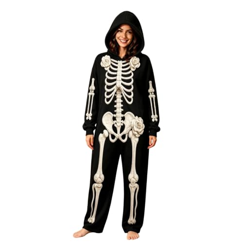 Skeleton Onesie Adult Unisex Spooky 3D Print Hooded Halloween Jumpsuit Cozy Couples Cosplay Party Costume 2026 - image 5