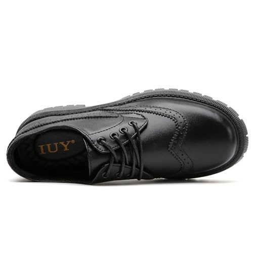 Image of Womens Vintage Oxford Shoes Platform Lace-up Round Toe Patent Leather Brogues Casual Oxfords for Girls Ladies Women
