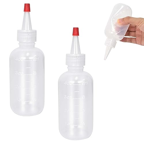 Lot de 2pcs Flacon Vide avec Embout Applicateur, 4 oz Flacon Applicateur Huile Cheveux Transparent, Bouteille de Compression Gradués en Plastique pour Salon...