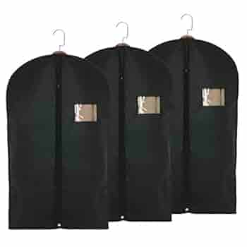 2 Pack 47" Garment Bags For Travel And Hanging Clothes Storage, Suit Covers With Handles Breathable Foldover Suit Bags For Traveling Clothes Protector For Gowns Dresses Sweaters, Black