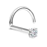 GEMQUEEN 14K Gold Nose Rings Studs : Solid Gold 18G 20G 22G Screw Nose Rings Simulated Diamond CZ Nose Studs Hypoallergenic Nose Piercings for Women Men 1.5mm 20G White Gold