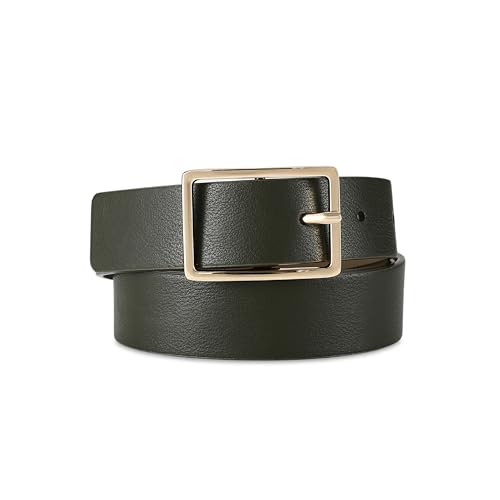 Women's Leather Belts for Jeans, Dark Green Faux Leather Waist Belt Fashion Ladies Belts for Pants Dresses