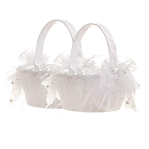 Elegant Flower Girl Basket Ivory for Wedding Ceremony (2pcs)
