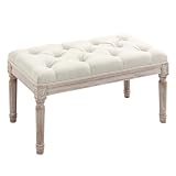HOMCOM Banco Pie de Cama Tapizado en Lino Sintético Acolchado Beige