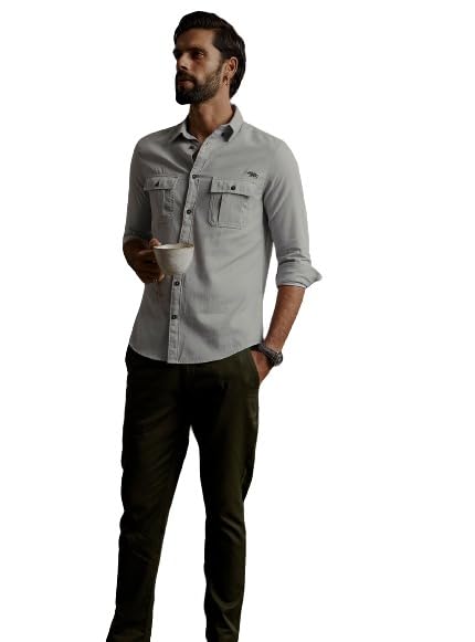Andamen Men Grey Twill Full Sleeve Shirt (Grey)