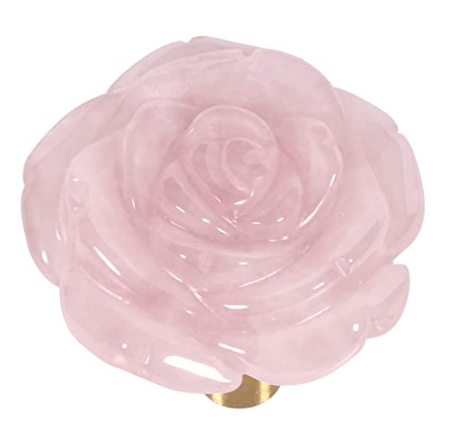 mookaitedecor Set of 4 Natural Rose Quartz Crystal Cabinet Knobs with Screws, Decorative Floral Stone Drawer Pulls for Dresser Door Kitchen