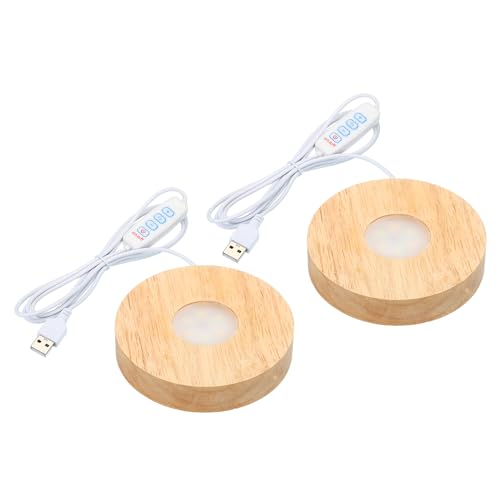 Base lumineuse LED en bois PATIKIL de 10 cm avec variateur pour cristal et art