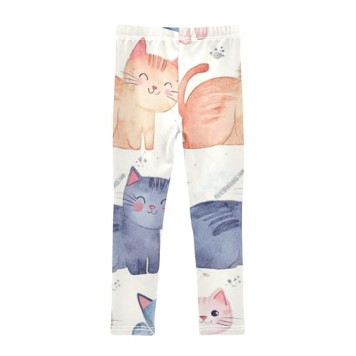 Watercolor Lovely Cats Background Printed Girls Elastic Leggings Casual Yoga Pants for Kids2