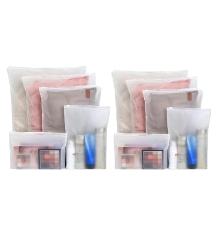 Image of 10Pcs Plastic Packaging Bag, Frosted Zipper Bag for Clothe, Travel Bag For Shoes Cosmetic Jewellery Tolitary School Trip| Zip Lock Bag with Air Vent Hole, Multipurpose Storage Pouch (2 Set)