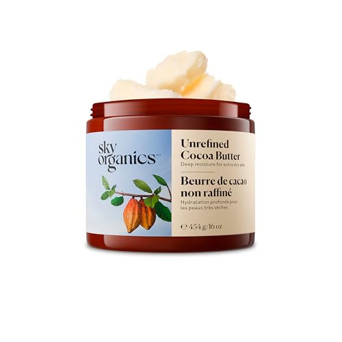 Image of Sky Organics Raw Cocoa Butter for Body (16 oz) 100% Pure & Unrefined Solid Butter - Deeply Hydrates & Conditions Very Dry Skin - Promotes Smooth Tone & Texture - Suitable for Tight or Extra Dry Skin