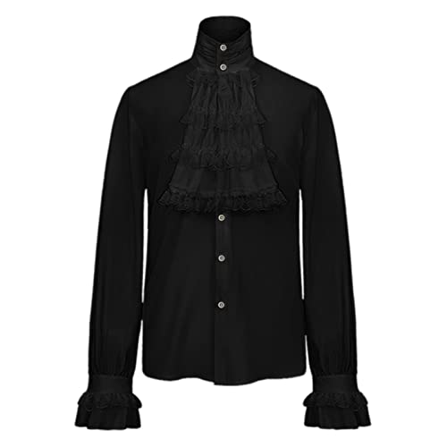 Chemise médiévale à volants noire ajustée pour costume homme