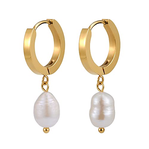 Orecchini di perle Argento appesi con vere perle d'acqua dolce - Impermeabili - Creole da donna in argento I Orecchini creoli Ciondolo di perle