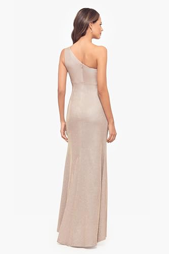 Image of Betsy & Adam Women's Floor-Length, One-Shoulder, Glittered, with Floral Detail and Fitted Silhouette