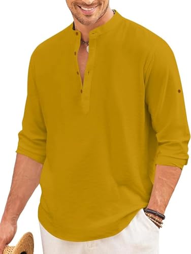 Image of ROYALSCOUT Men's Short Kurta | Solid Mandarin Collar Full Sleeve Pullover Style Kurta | Regular Fit Casual Ethnic Wear for Men