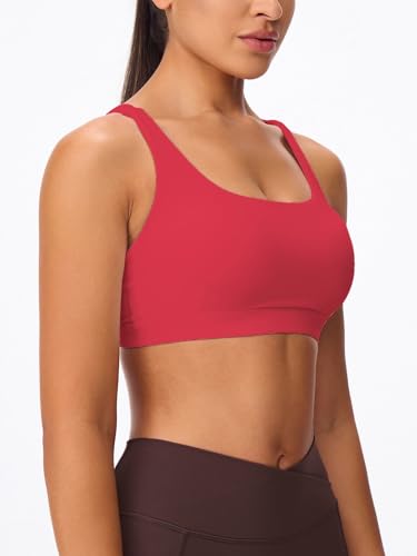 Image of Women's Strappy Sports Bras Light Compression Crop Criss Cross Back Padded Workout Yoga Bra Supportive U Neckline