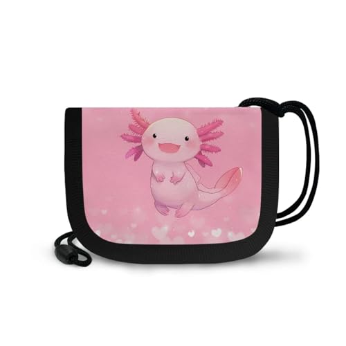 COEQINE Axolotl Wallet Kids Pink Wallet With Credit Cards Trifold Wallet Girls Travel Lanyard Cartoon Coin Purse for Travel Birthday Play