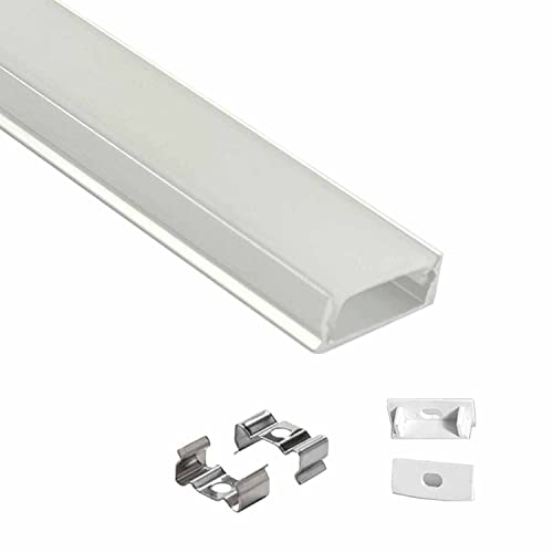 Image of (16x12mm) LED Strip Light 1Meter Aluminium Rectangular Surface Profile Light Channels with Diffused Cover, End Caps and Mounting Clips Without LED Straight Linear - Pack of 1