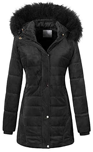 Chrisuno Women's Warm Winter Coat Velvet Puffer Jacket Quilted Faux Fur Hood