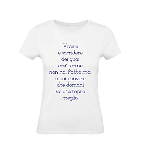  T-Shirt Donna Cotone Basic Super vestibilità Top qualità - Vivere - Divertente Humor Made in Italy (Bianco, XL)
