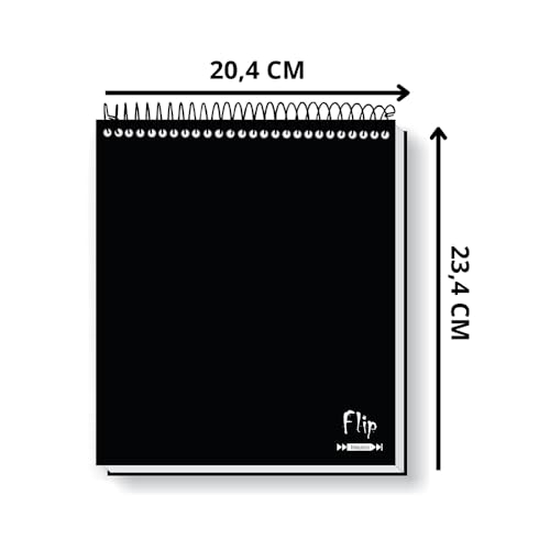 Caderno Flip Preto Sem Pauta Capa Dura 1 matéria 80 Folhas